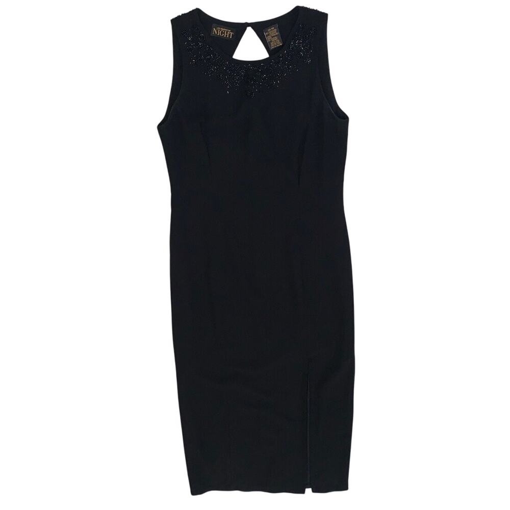 Liz Claiborne Night Womens Long Black Beaded Evening Gown Size 10-? Labeled 14